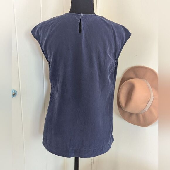 Grana S Blue 100% Silk Top Quiet Luxury Minimalist Rebel Punk Whimisgoth - Picture 5 of 9